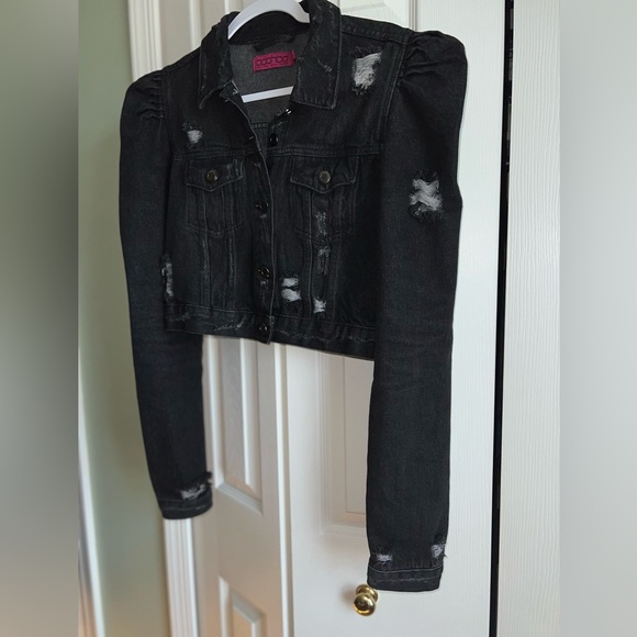 BOOHOO PUFF SLEEVE CROPPED DENIM JACKET SIZE 6 - Picture 4 of 10